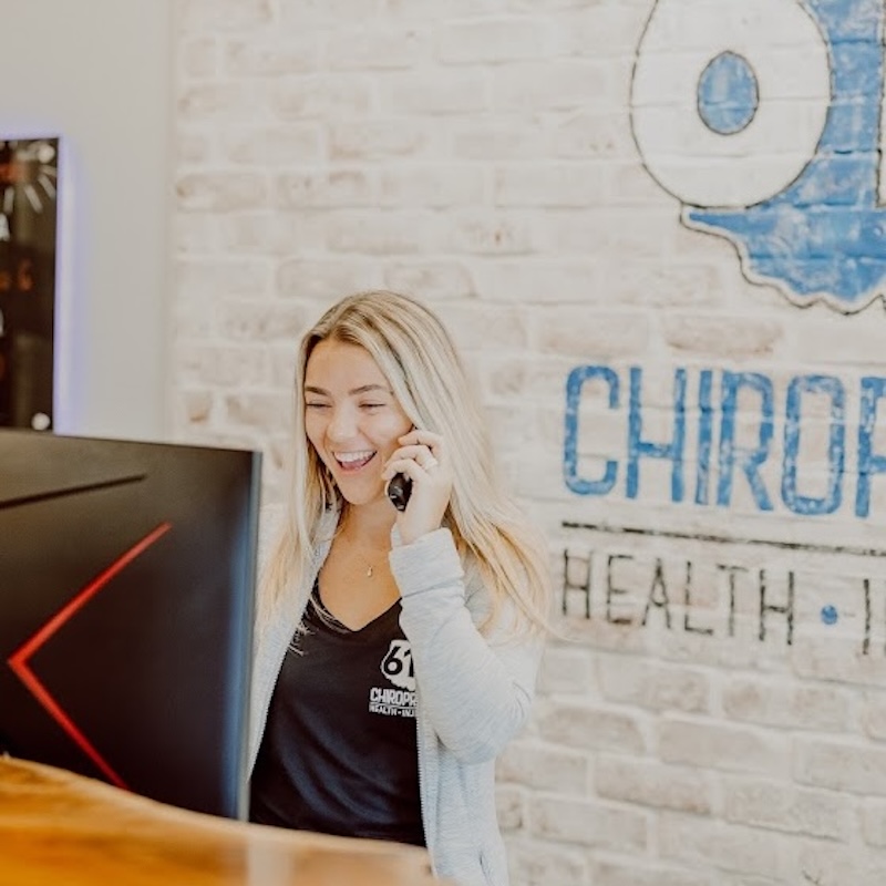 Reception desk at a chiropractic clinic in Hilliard, Ohio